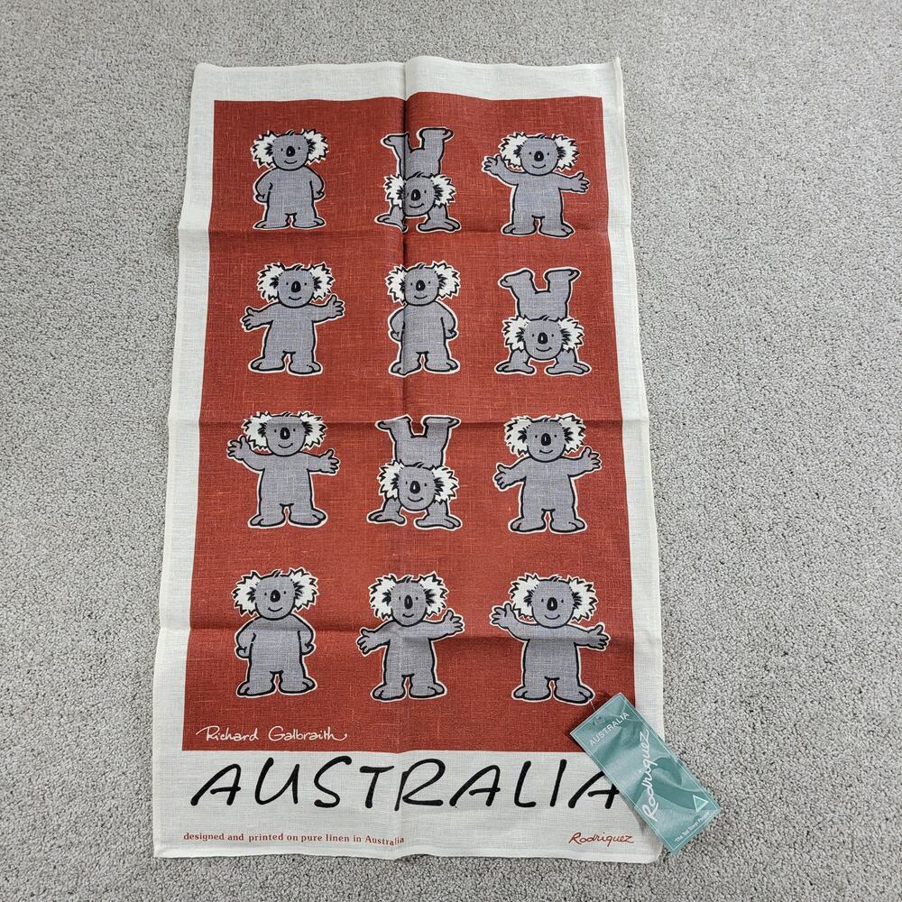 Rodriguez Koala‎ 100% Linen Tea Towel 32" Rare Red Painted Hand Towel Australia